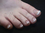 pink and white acrylic toenails