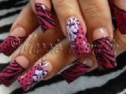 handpainted pink zebra nail art