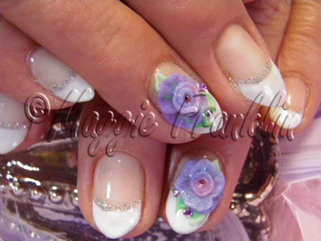 gel manicure with 3D flowers