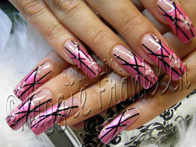 pink with bold lines nails